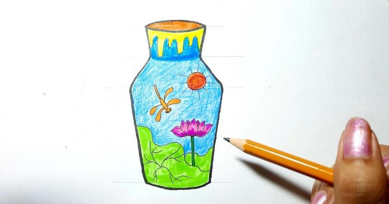 Hình ảnh minh họa cách vẽ bông hoa đơn giản đã hoàn thiện và tô màu